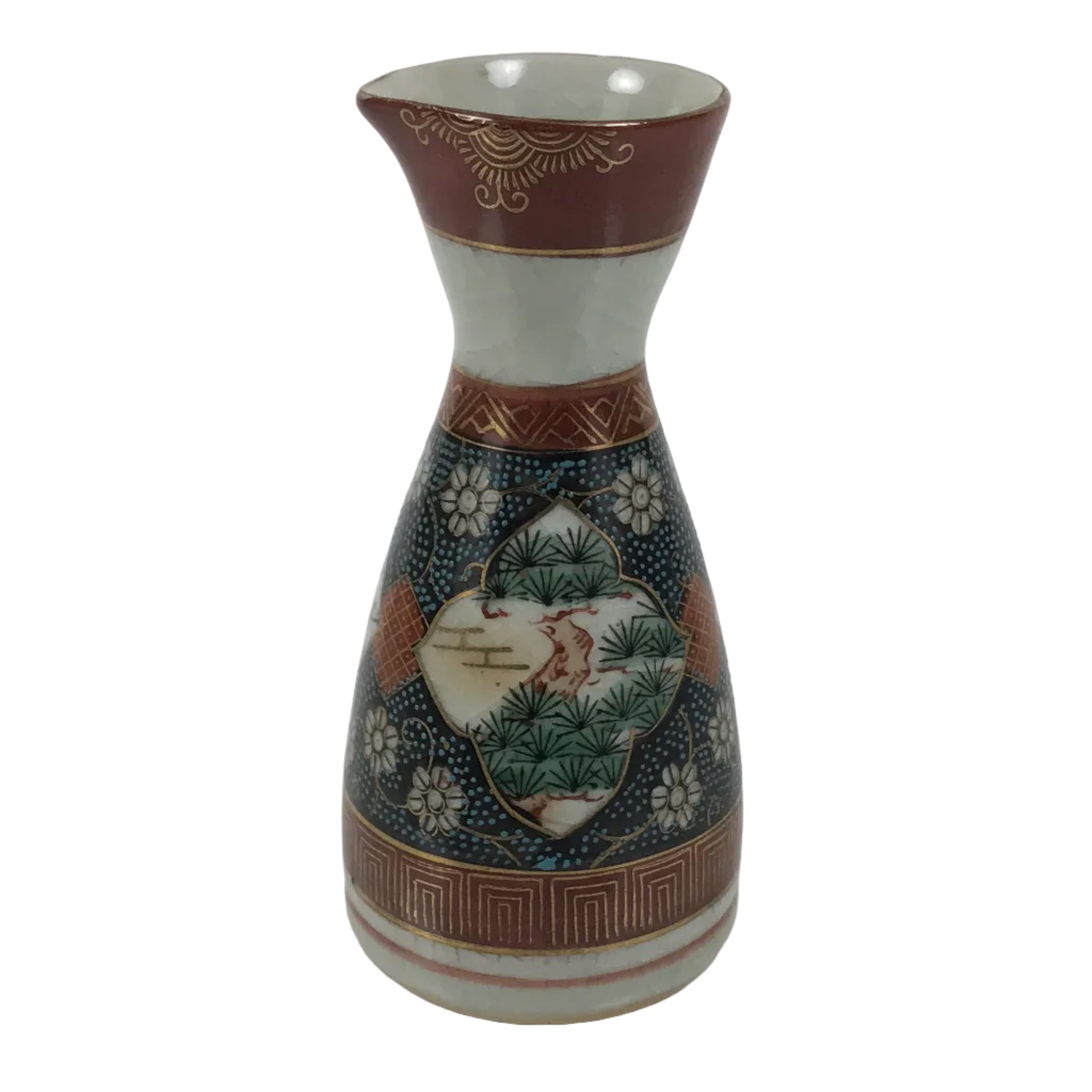 Japanese Kutani Porcelain Sake Bottle Tokkuri Shochikubai Pine Plum Bamboo TS917