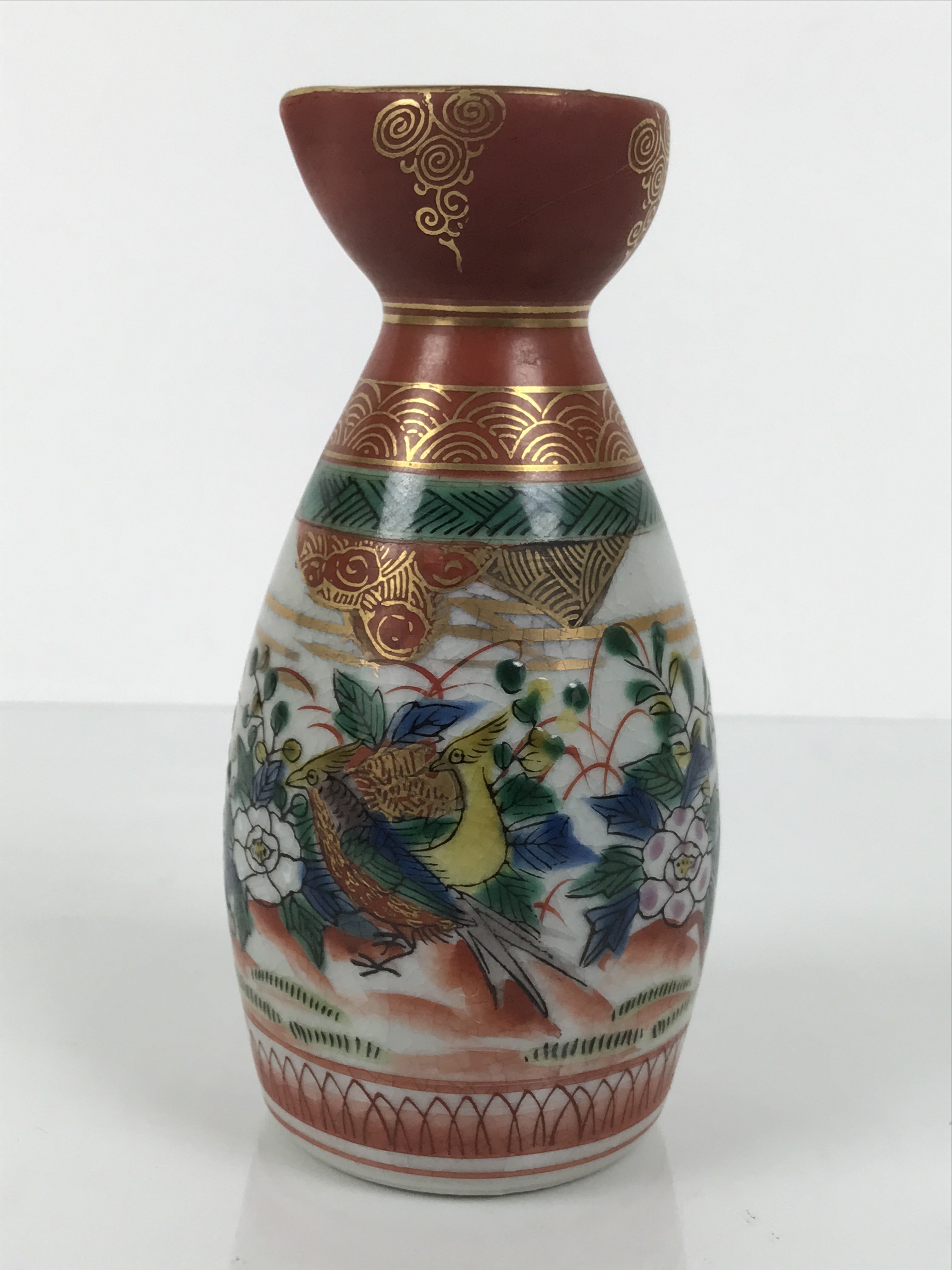 watako様 Japanese Kutani Porcelain Sake Bottle Tokkuri Vtg Peony Colorful