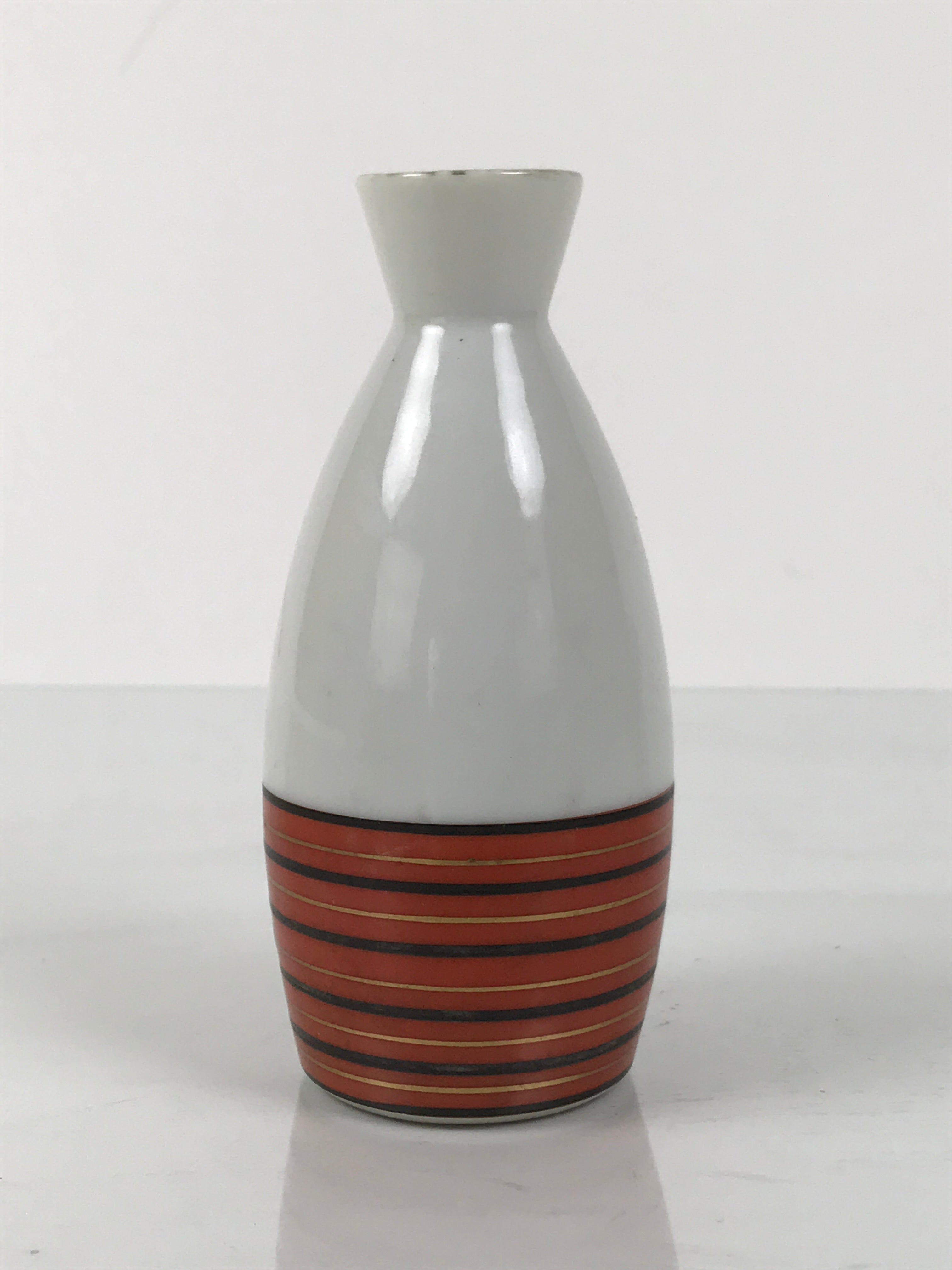 Japanese Kutani Porcelain Sake Bottle Tokkuri Vtg White Red Gold Lines TS843