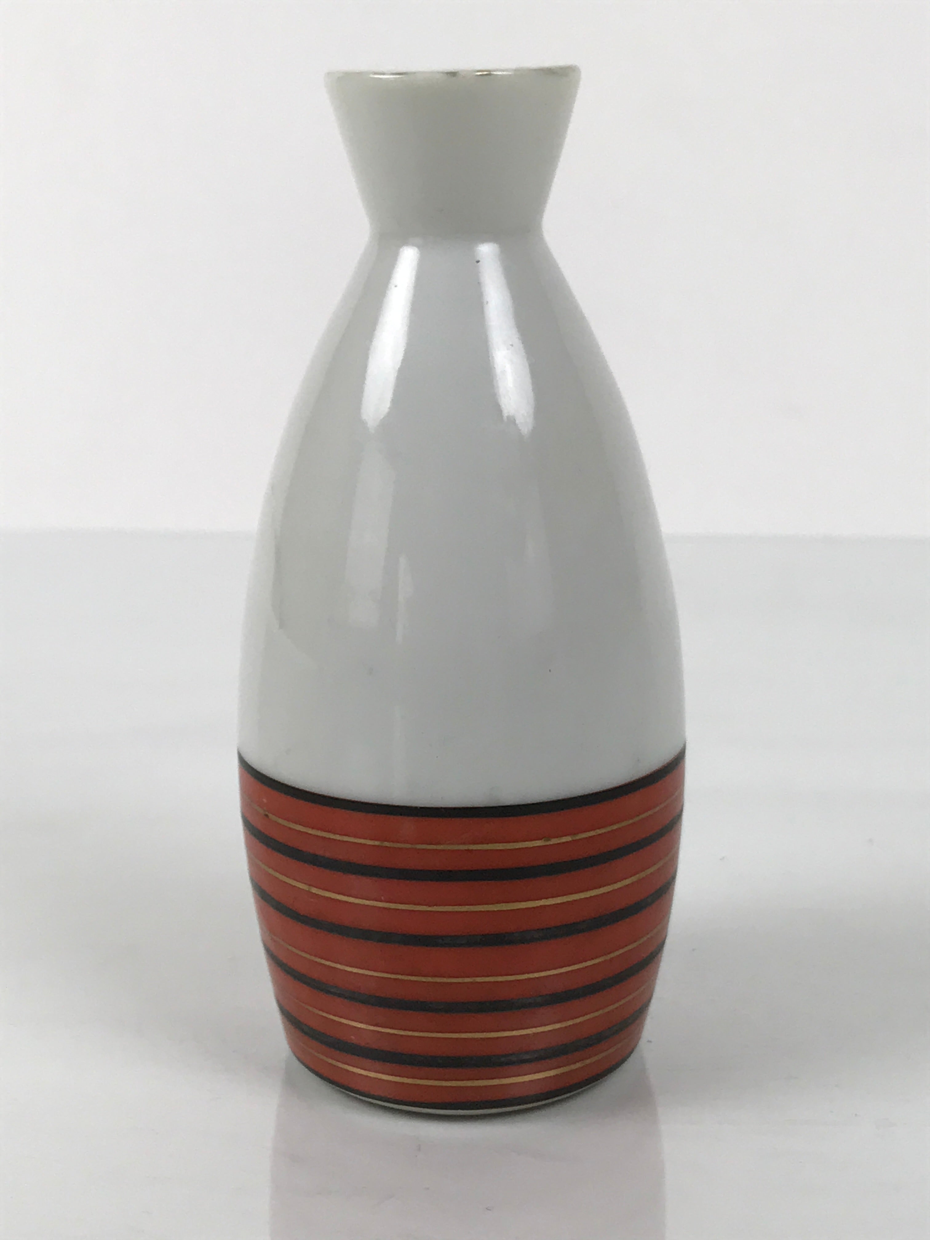Japanese Kutani Porcelain Sake Bottle Tokkuri Vtg White Red Gold Lines TS843