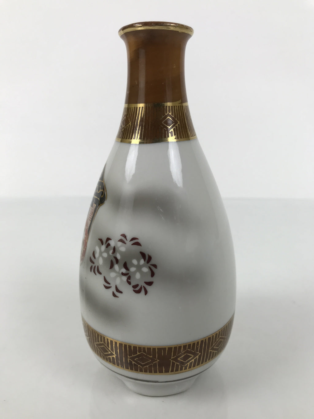 Japanese Kutani Porcelain Sake Bottle Tokkuri White Gold Court Carriage TS894