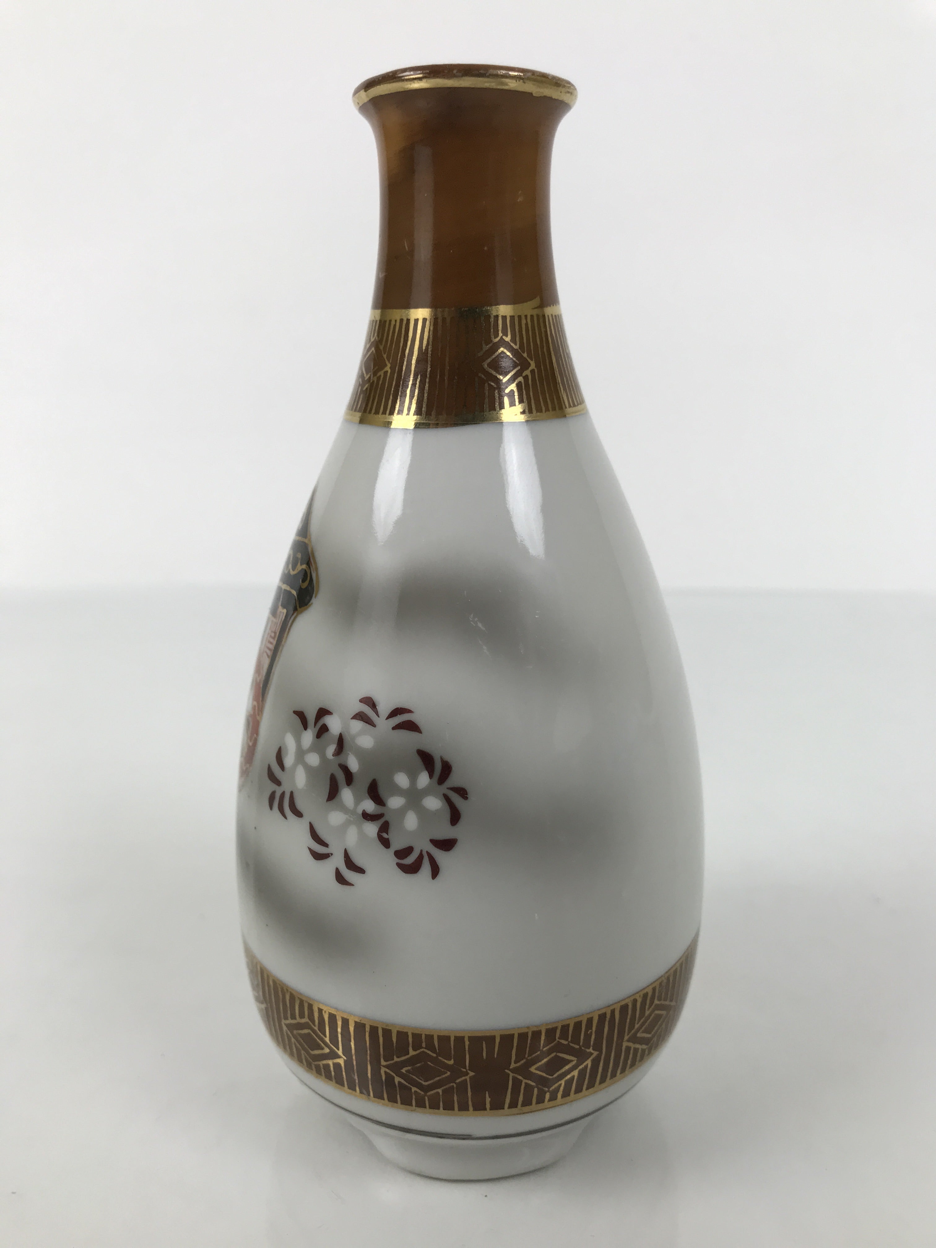Japanese Kutani Porcelain Sake Bottle Tokkuri White Gold Court Carriage TS894
