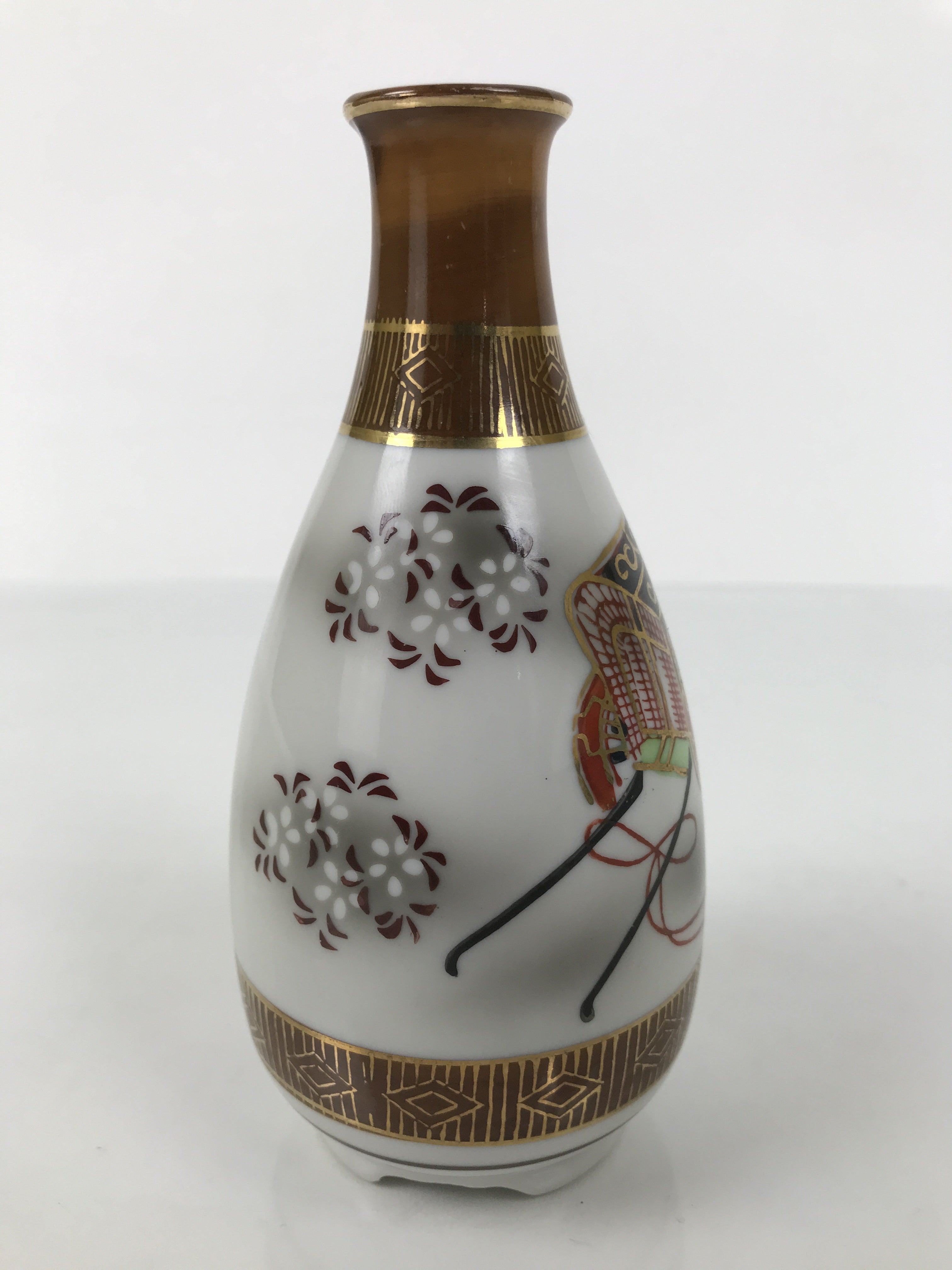 Japanese Kutani Porcelain Sake Bottle Tokkuri White Gold Court