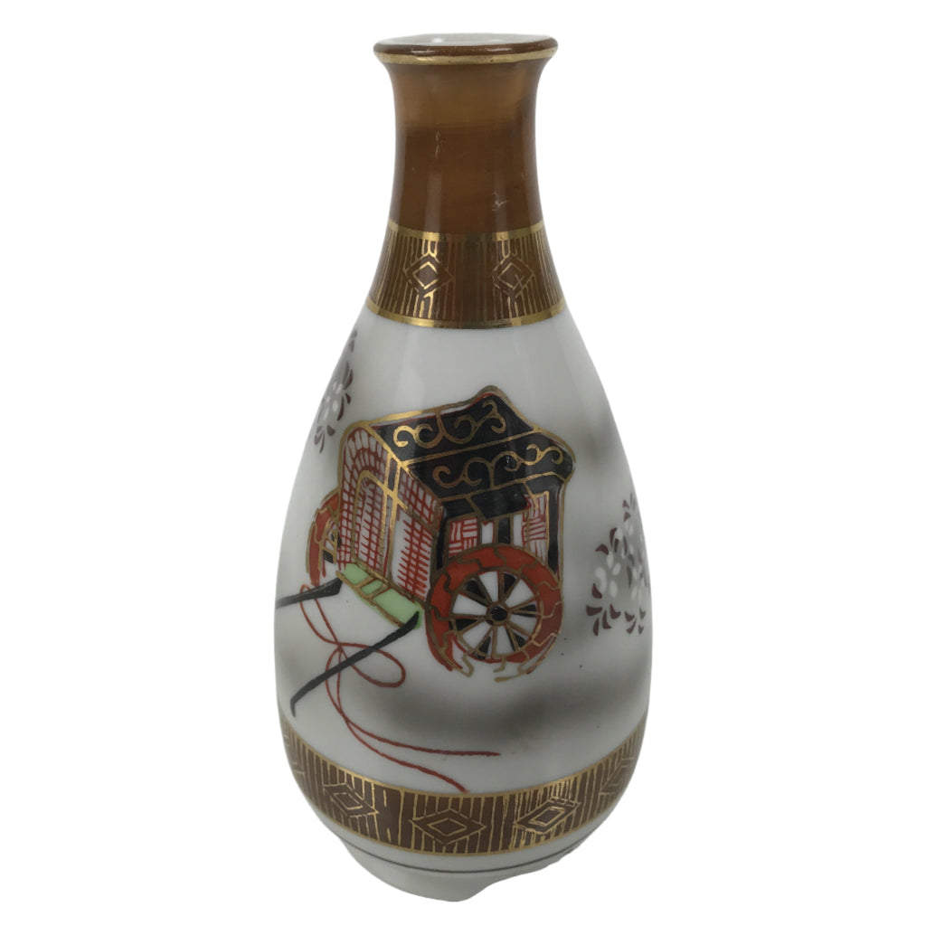 Japanese Kutani Porcelain Sake Bottle Tokkuri White Gold Court Carriage TS894