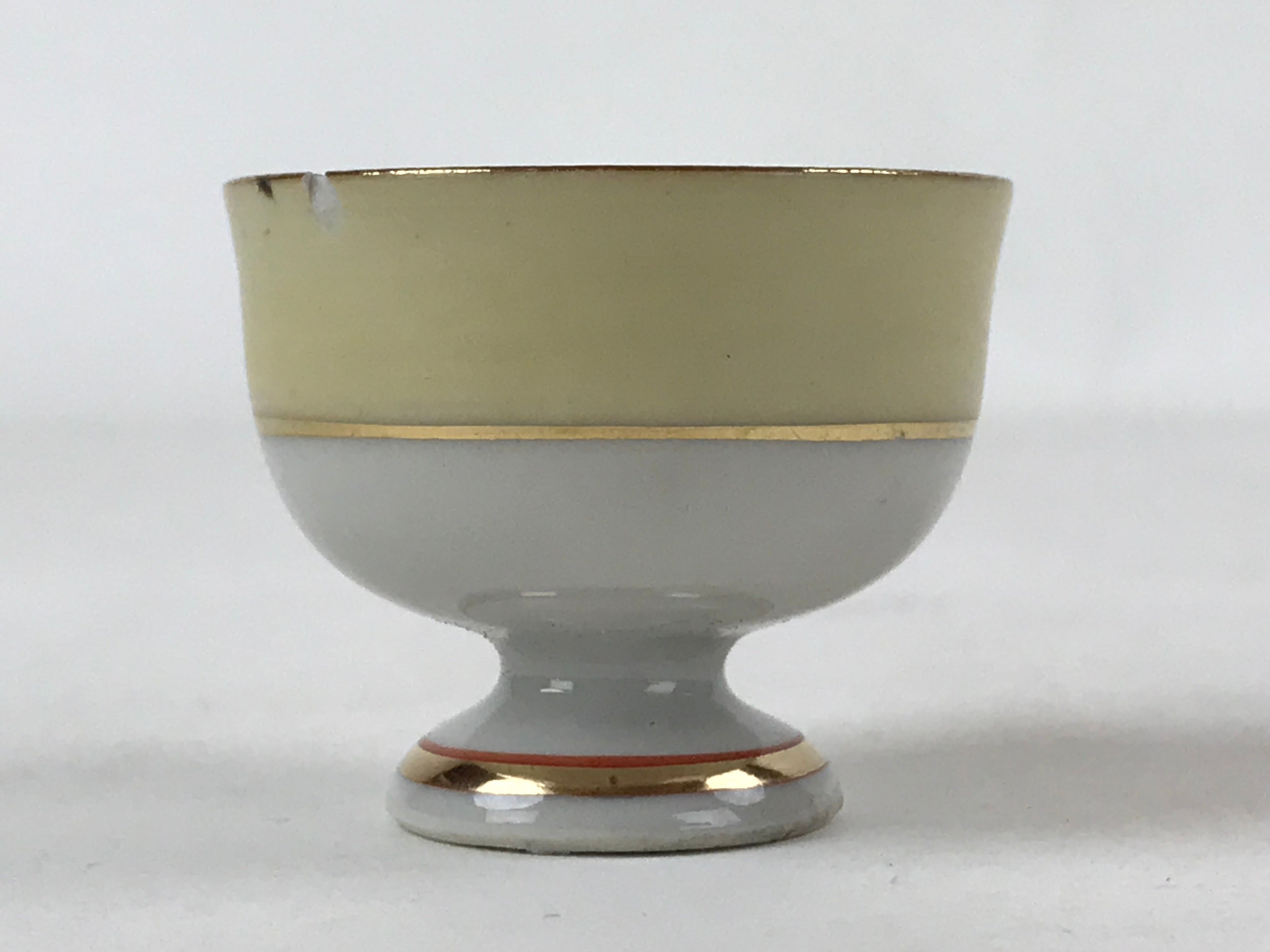 Japanese Kutani Porcelain Sake Cup Vtg Black Hand Written Poem Gold Floral G114