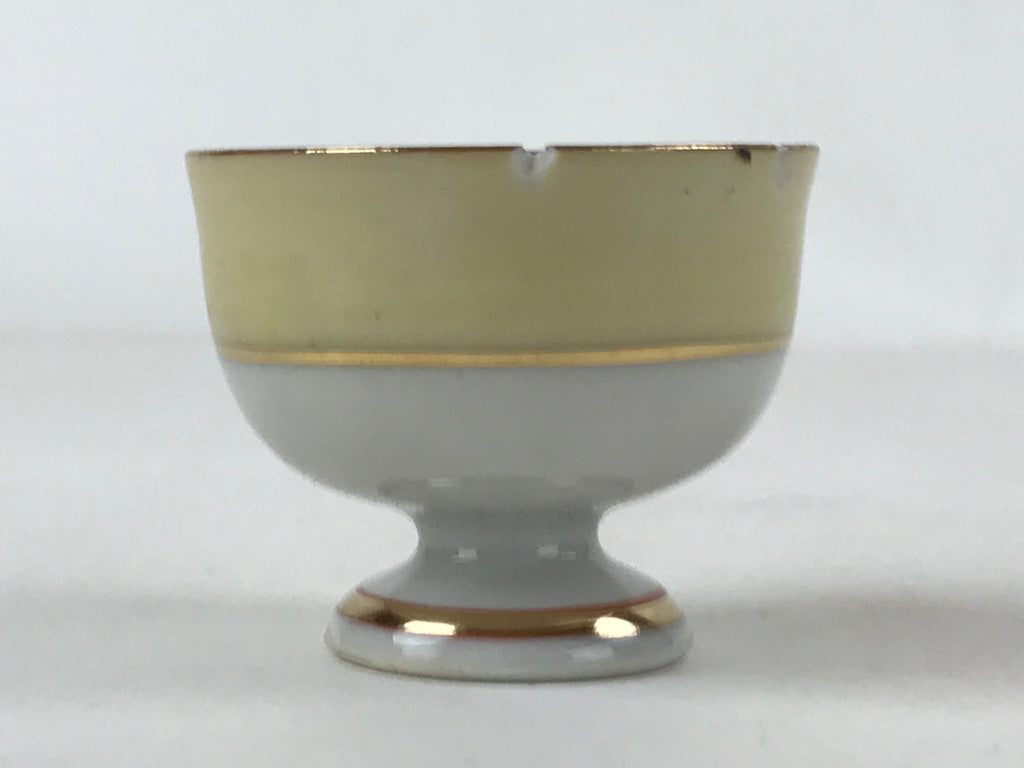 Japanese Kutani Porcelain Sake Cup Vtg Black Hand Written Poem Gold Floral G114