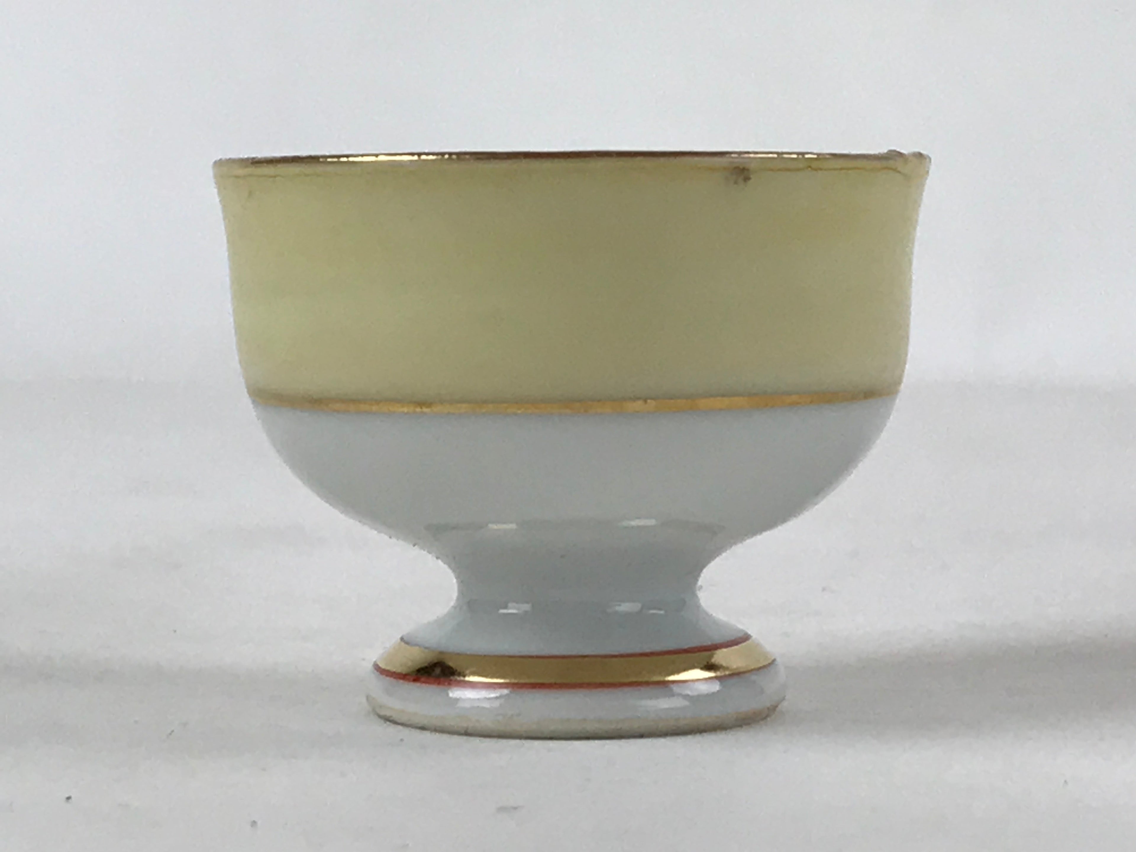 Japanese Kutani Porcelain Sake Cup Vtg Black Hand Written Poem Gold Floral G115