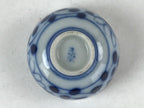Japanese Kutani Porcelain Sake Cup Vtg Blue White Black Floral Inscriptions G116