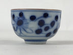 Japanese Kutani Porcelain Sake Cup Vtg Blue White Black Floral Inscriptions G116