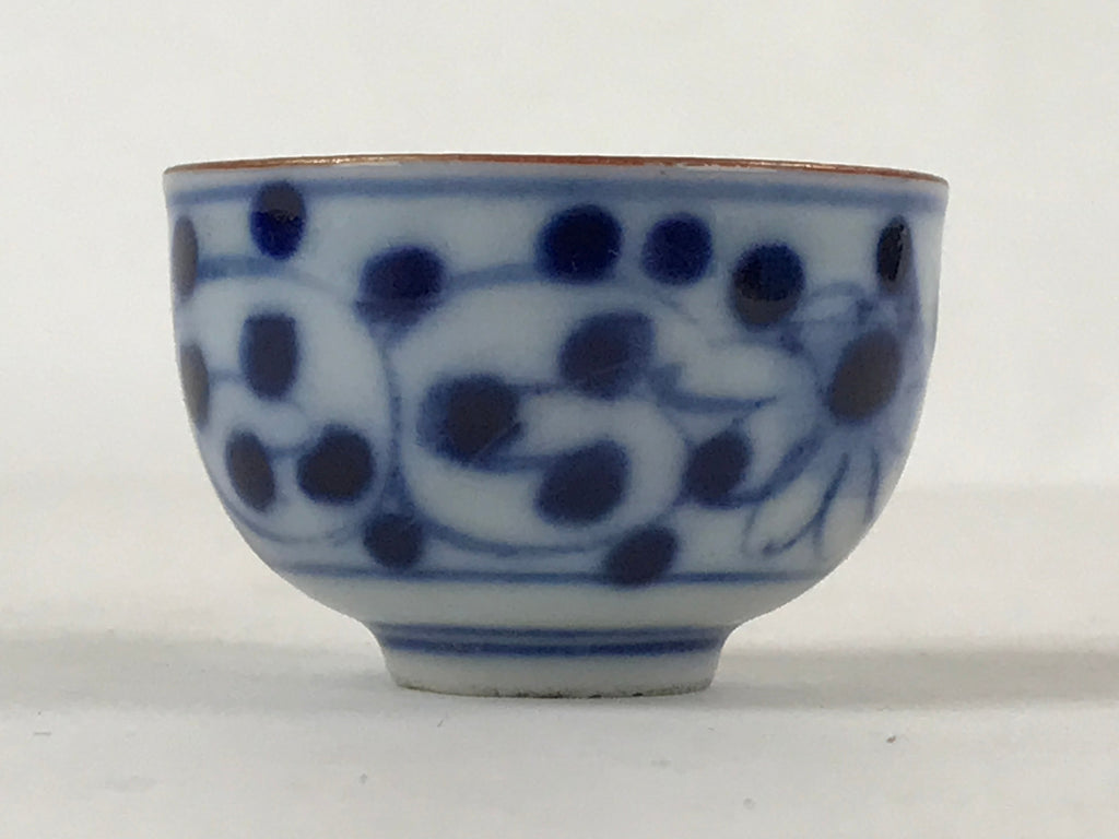 Japanese Kutani Porcelain Sake Cup Vtg Blue White Black Floral Inscriptions G116