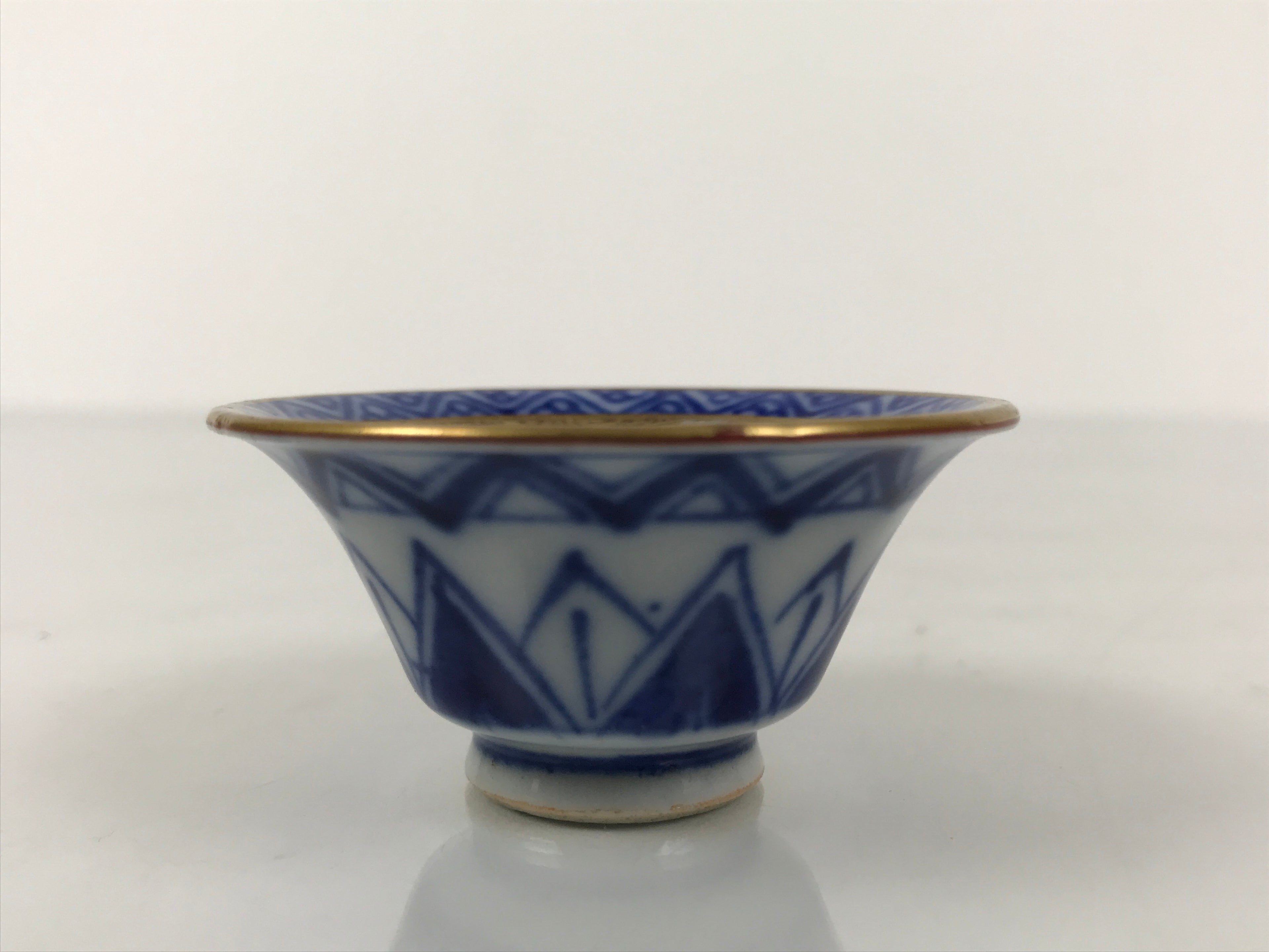 Japanese Kutani Porcelain Sake Cup Vtg Rappa Ochoko Cherry Blossom Temple G302