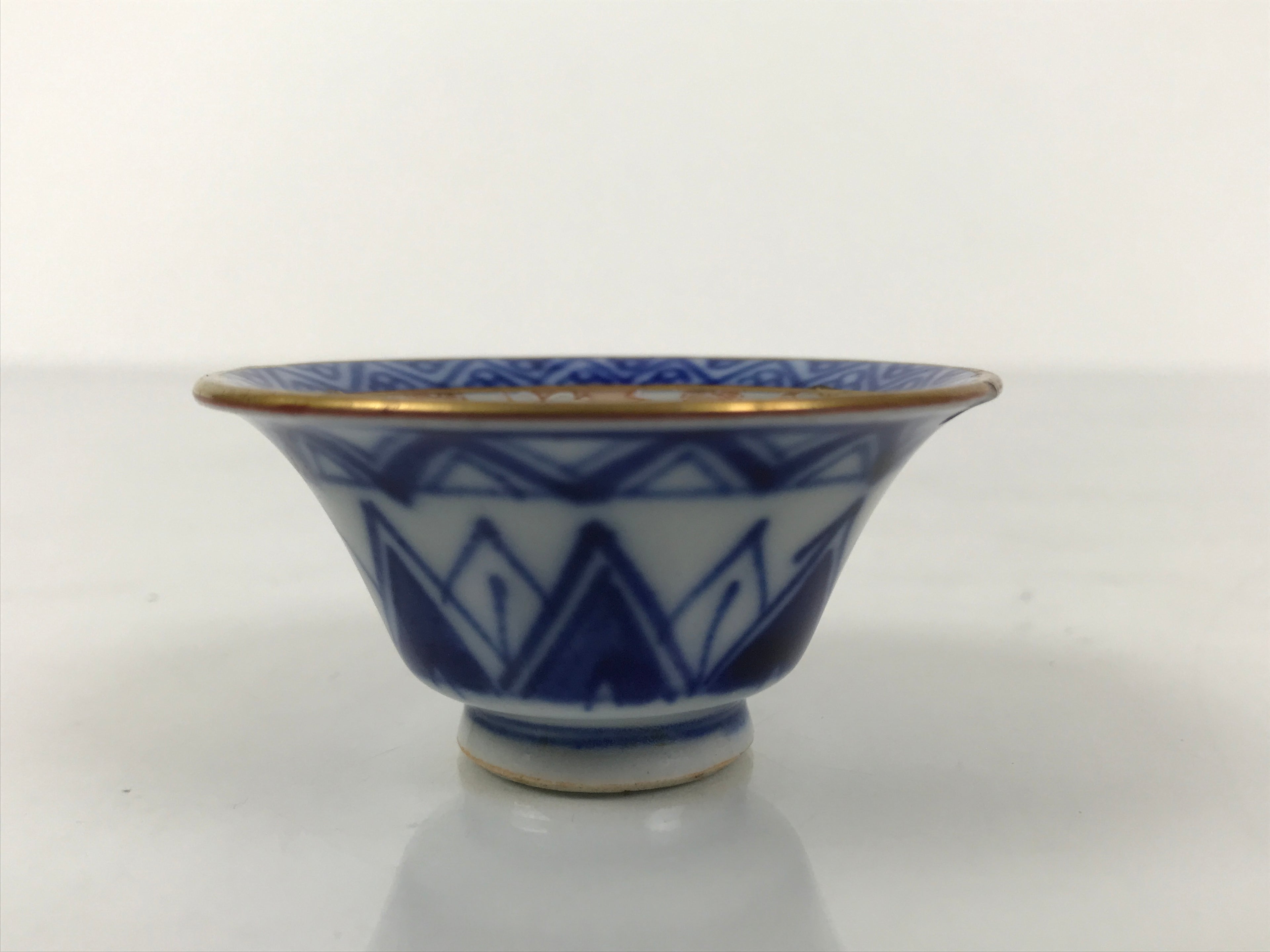 Japanese Kutani Porcelain Sake Cup Vtg Rappa Ochoko Cherry Blossom Temple G302