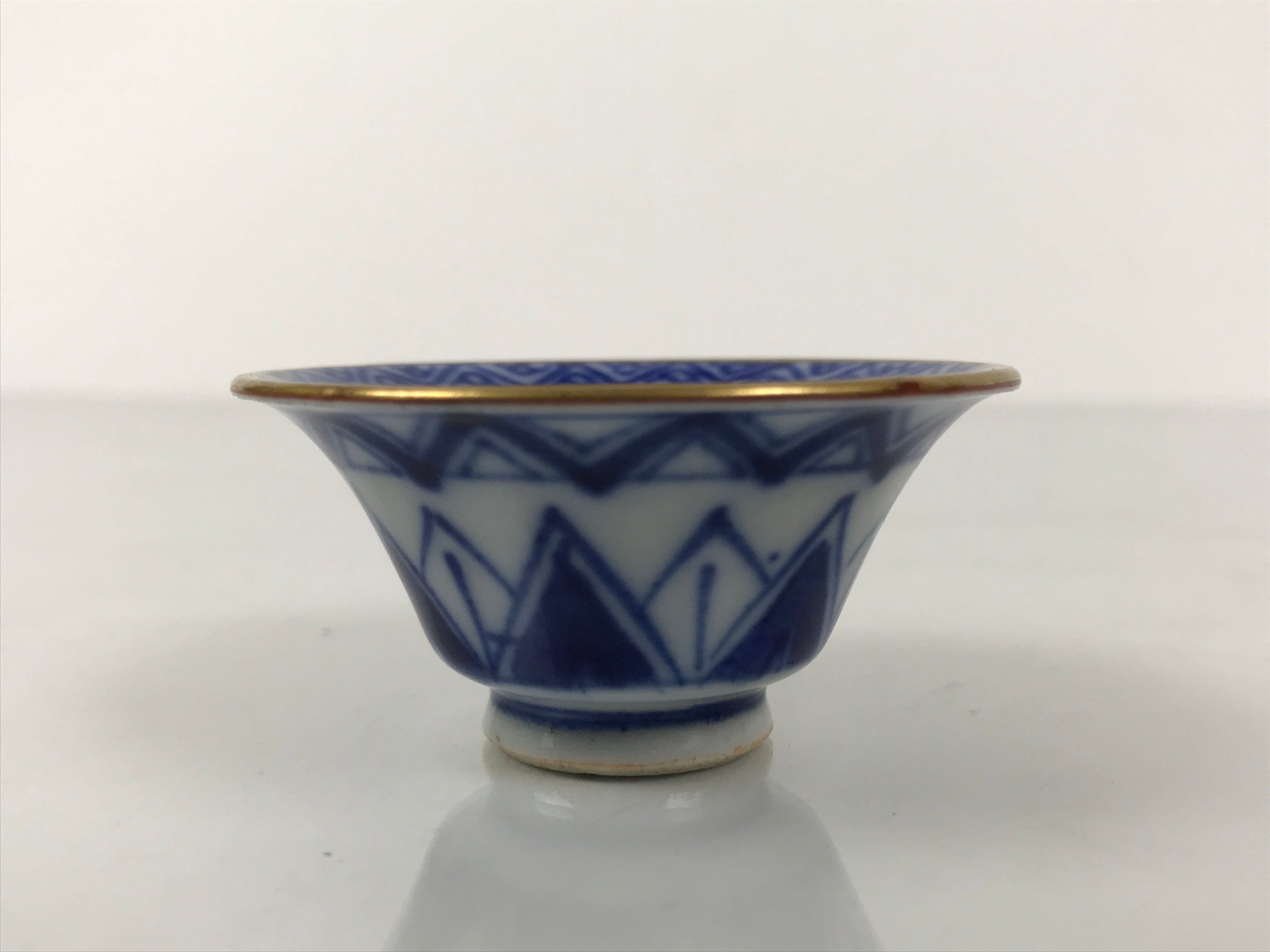 Japanese Kutani Porcelain Sake Cup Vtg Rappa Ochoko Cherry Blossom Temple G302