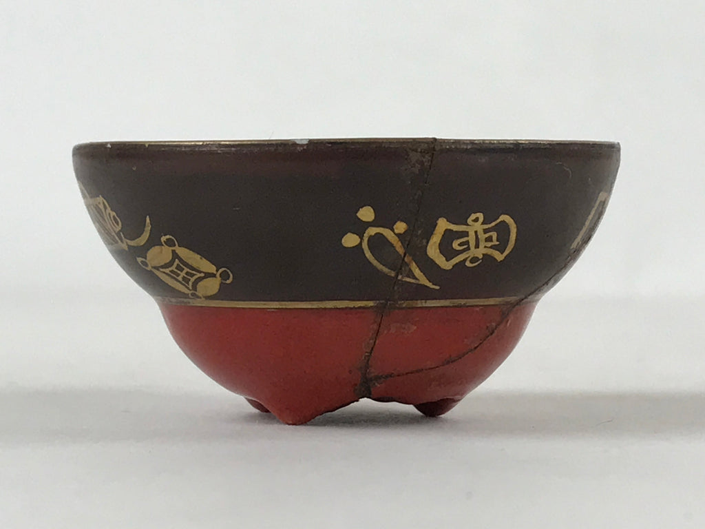 Japanese Kutani Porcelain Sake Cup Vtg Red Face Bottom Green Gold Character G113