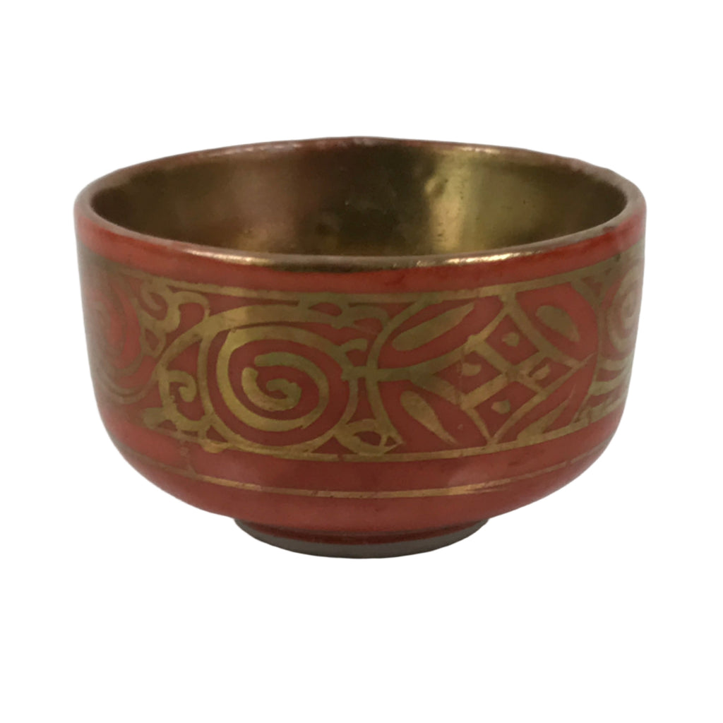 Japanese Kutani Porcelain Sake Cup Vtg Tsubomi Ochoko Red Gold Shippo G299