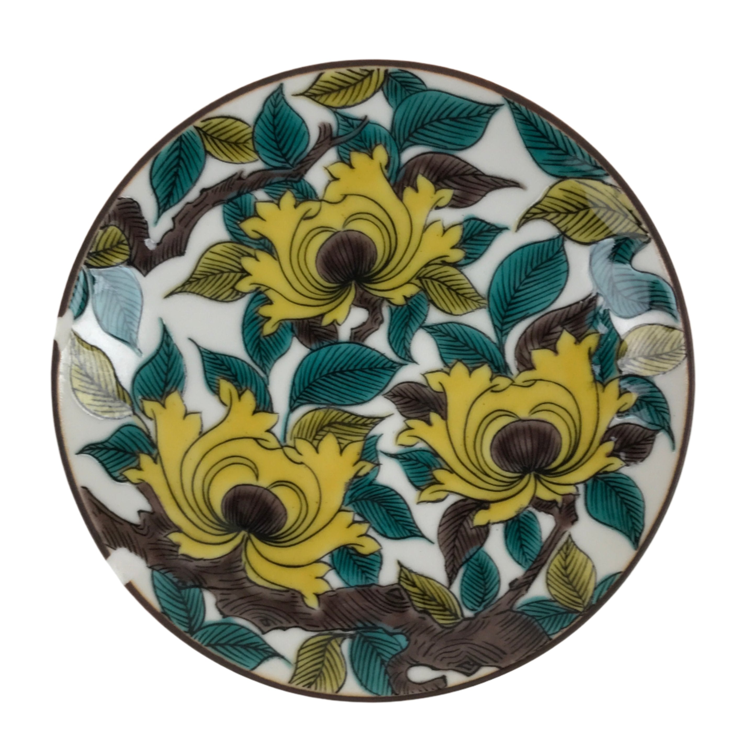 Japanese Kutani Porcelain Small Plate Mamezara Vtg Yellow Peony Flowers Y94