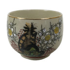 Japanese Kutani Porcelain Teacup Vtg Ducks Plum Blossom Beige Red Yunomi TC596