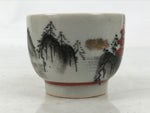 Japanese Kutani Porcelain Teacup Vtg Yunomi Pagoda Mountain Scene Sencha TC607