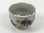 Japanese Kutani Porcelain Teacup Vtg Yunomi Pagoda Mountain Scene Sencha TC607