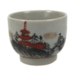 Japanese Kutani Porcelain Teacup Vtg Yunomi Pagoda Mountain Scene Sencha TC607