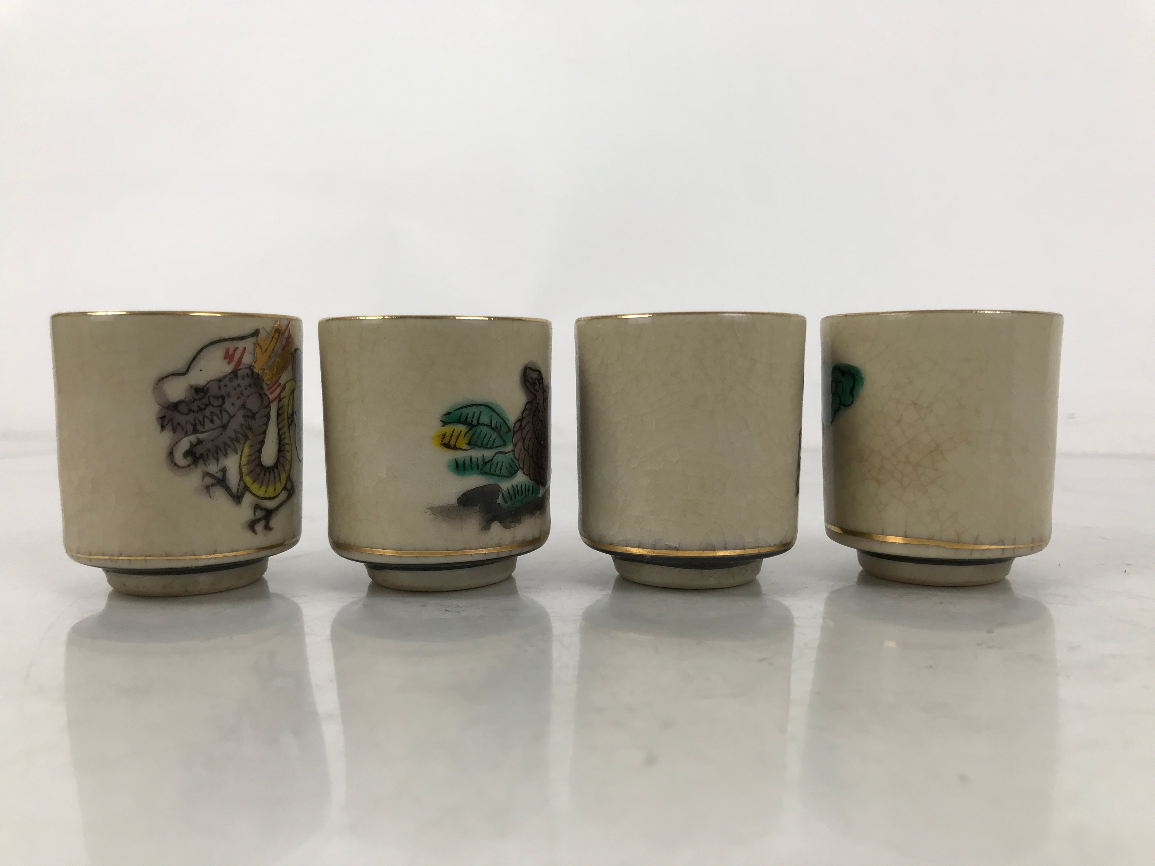 Japanese Kutani Ware Ceramic Sake Cup 12pc Set Vtg Guinomi Sakazuki Zodiac PX773