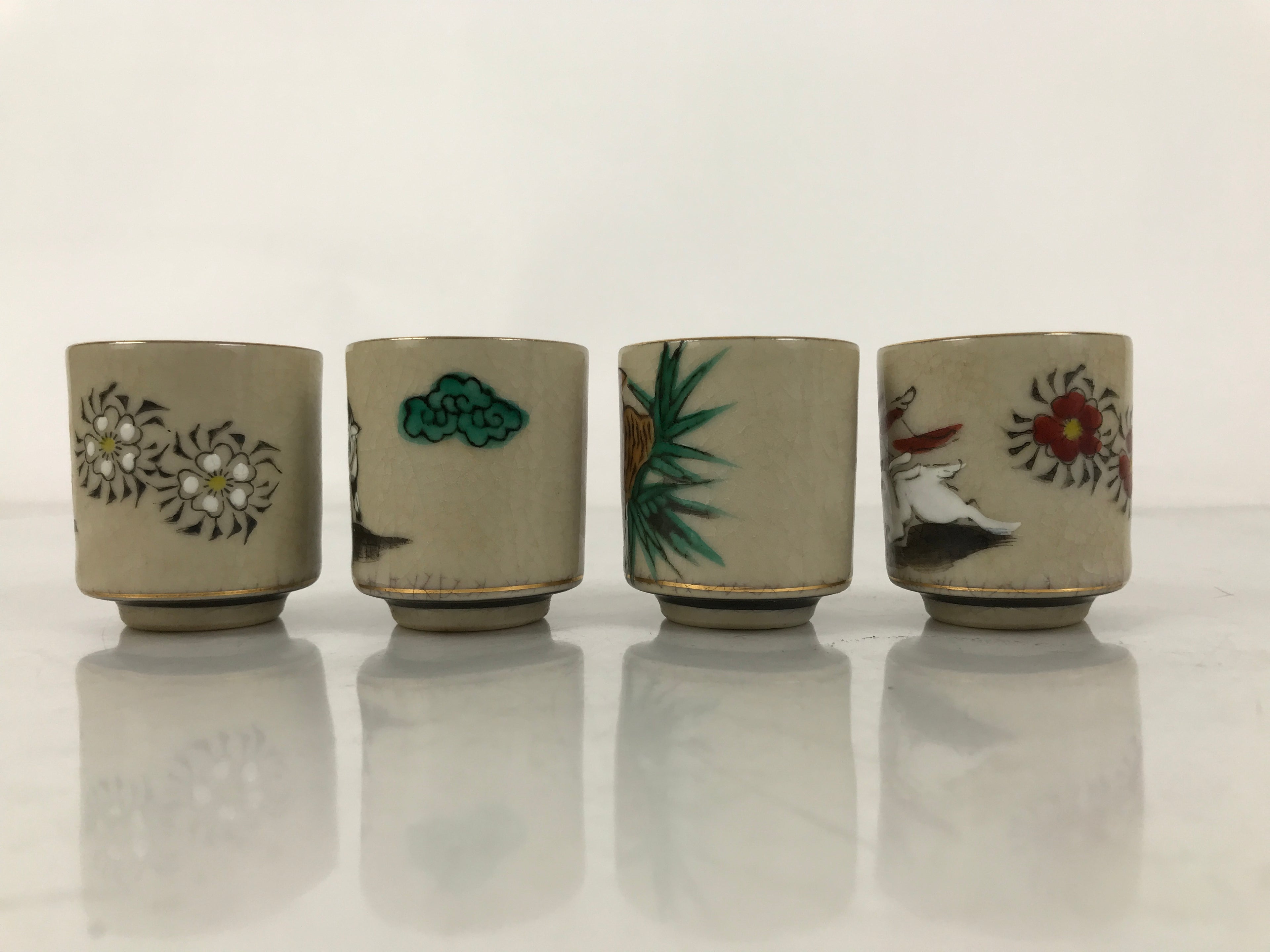 Japanese Kutani Ware Ceramic Sake Cup 12pc Set Vtg Guinomi Sakazuki Zodiac PX773