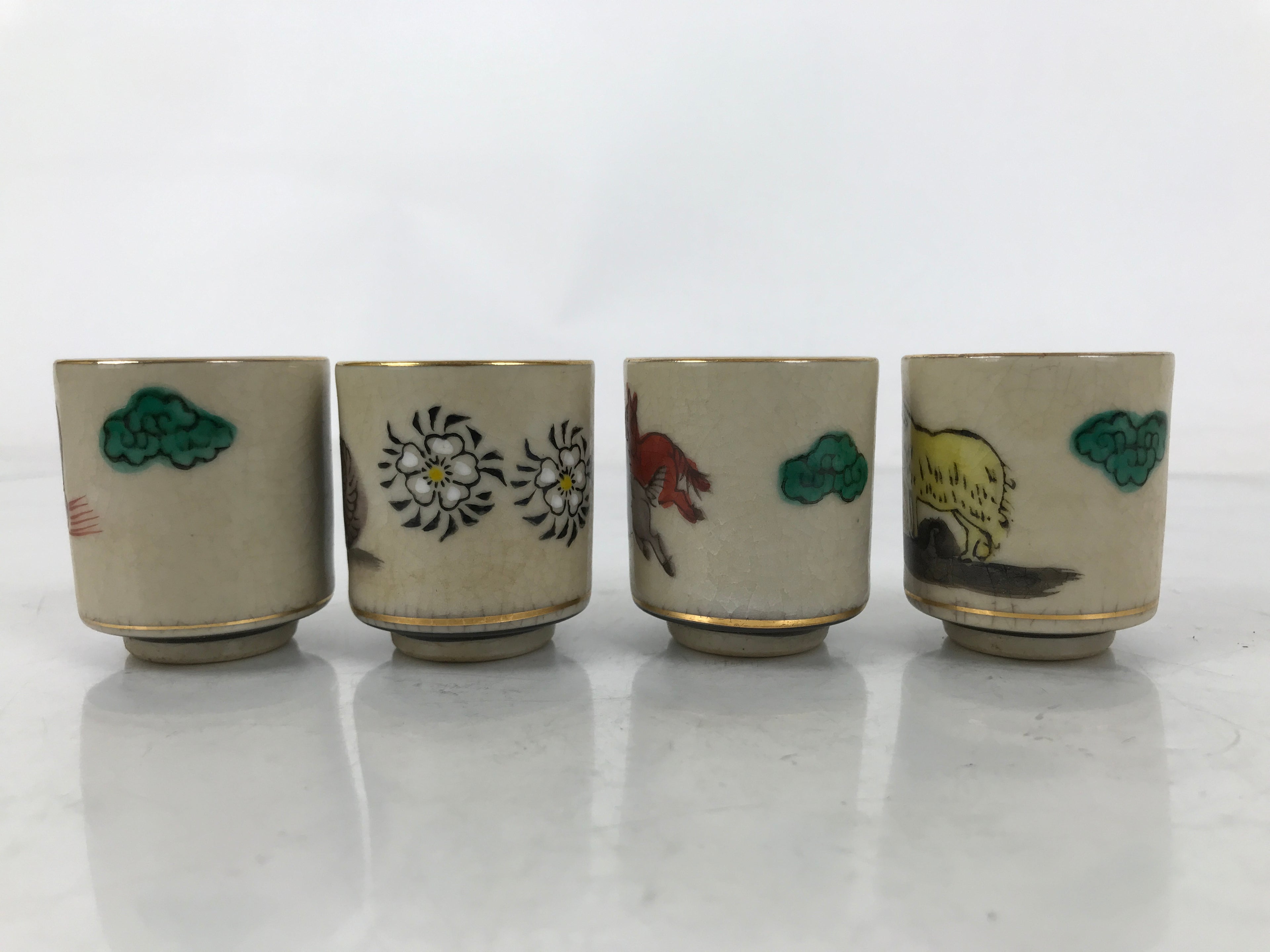 Japanese Kutani Ware Ceramic Sake Cup 12pc Set Vtg Guinomi Sakazuki Zodiac PX773