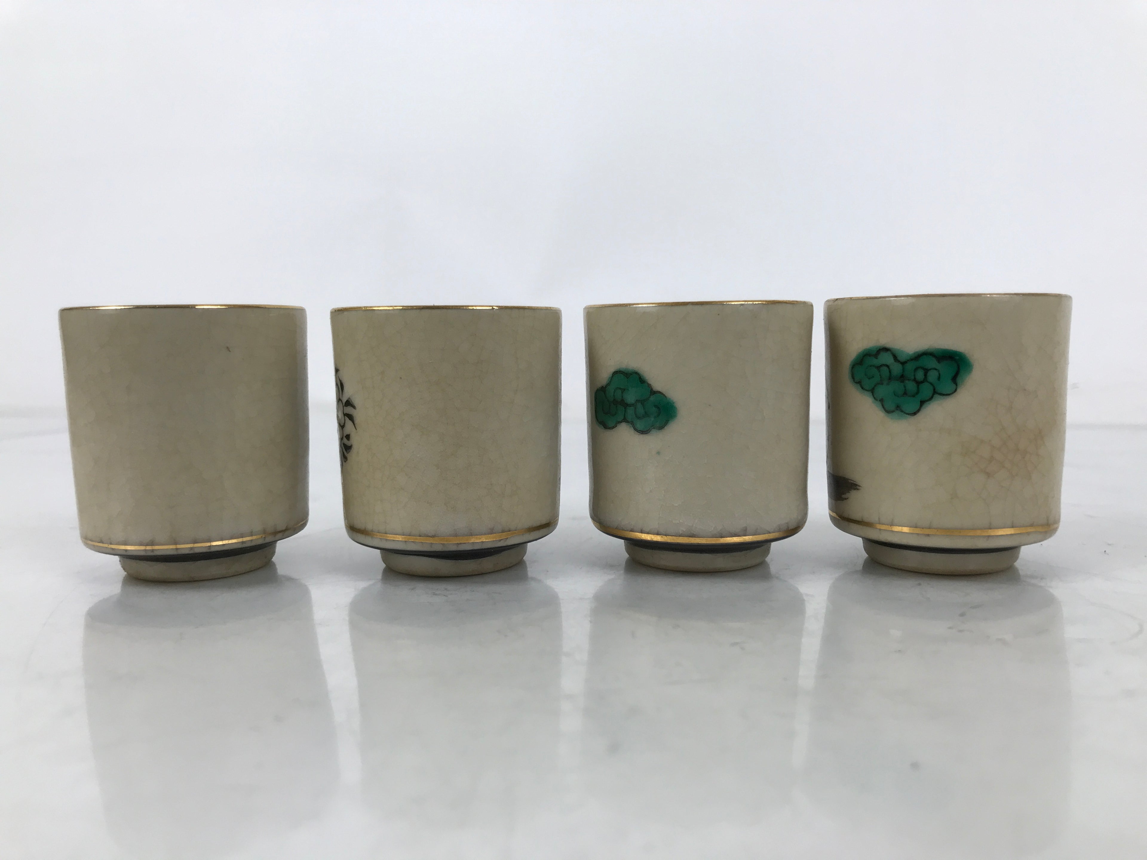 Japanese Kutani Ware Ceramic Sake Cup 12pc Set Vtg Guinomi Sakazuki Zodiac PX773
