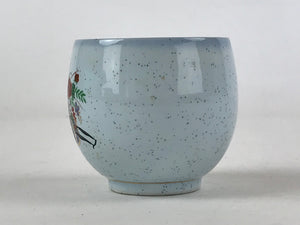 Japanese Kutani Ware Ceramic Teacup Vtg Blue Flower Design Pottery Yunomi TC392