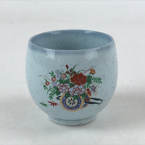 Japanese Kutani Ware Ceramic Teacup Vtg Blue Flower Design Pottery Yunomi TC392