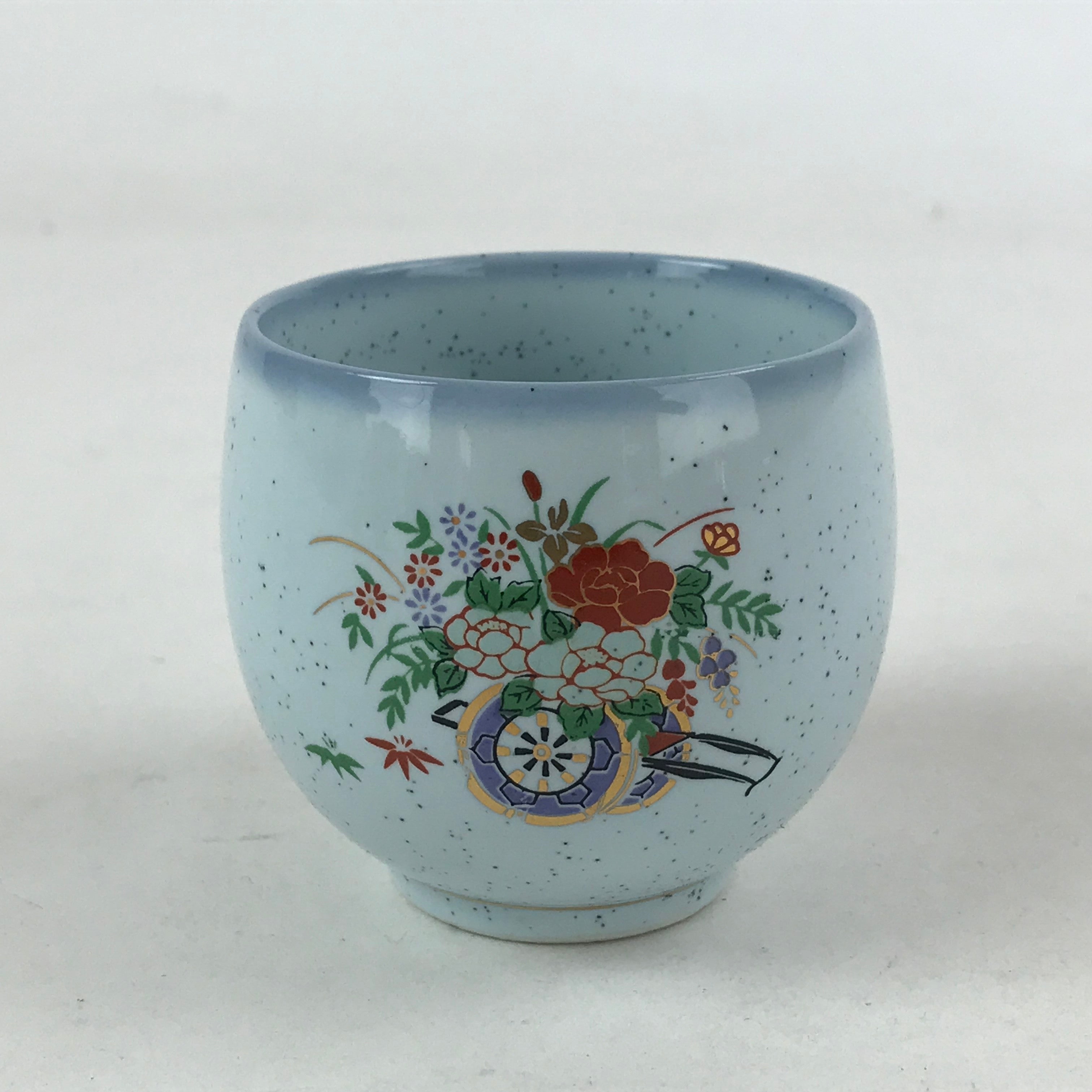 Japanese Kutani Ware Ceramic Teacup Vtg Yunomi Flower Design Pottery TC390