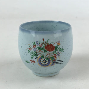 Japanese Kutani Ware Ceramic Teacup Vtg Yunomi Flower Design Pottery TC390