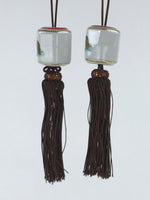 Japanese Kutani Ware Hanging Scroll Weights Vtg Fuchin Kakejiku Brown Tassel FC3