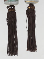 Japanese Kutani Ware Hanging Scroll Weights Vtg Fuchin Kakejiku Brown Tassel FC3