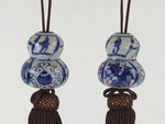 Japanese Kutani Ware Hanging Scroll Weights Vtg Fuchin Kakejiku Brown Tassel FC3