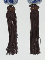 Japanese Kutani Ware Hanging Scroll Weights Vtg Fuchin Kakejiku Brown Tassel FC3