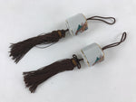Japanese Kutani Ware Hanging Scroll Weights Vtg Fuchin Kakejiku Brown Tassel FC3