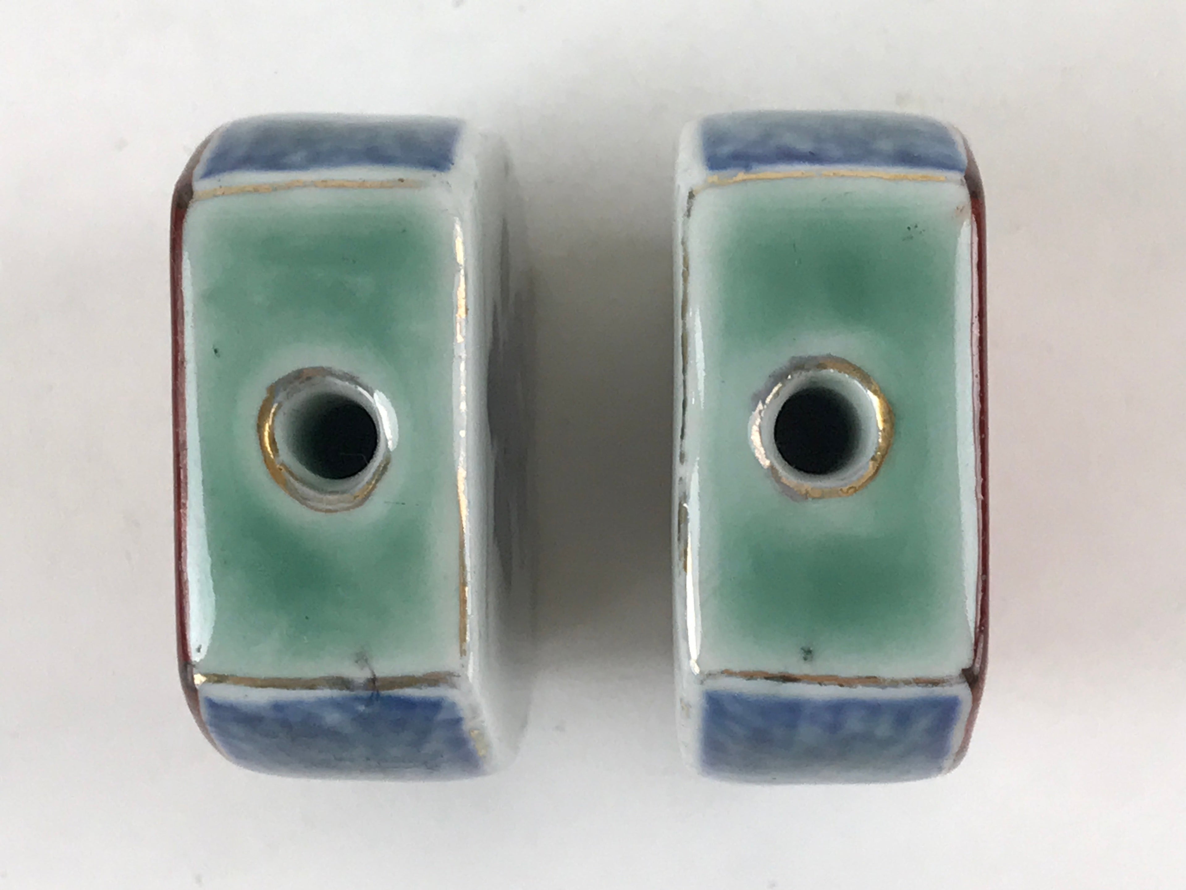 Japanese Kutani Ware Hanging Scroll Weights Vtg Fuchin Kakejiku Rectangle FC321