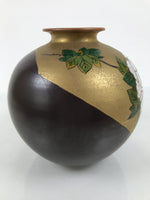 Japanese Kutani Ware Porcelain Flower Vase Ikebana Kabin Peony Gold Brown FK230