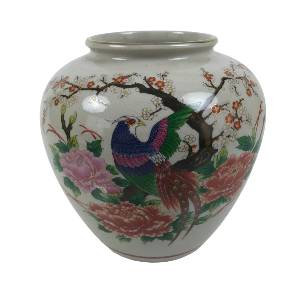 Japanese Kutani Ware Porcelain Flower Vase Ikebana Kabin Peony