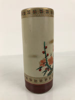 Japanese Kutani Ware Porcelain Flower Vase Ikebana Kabin Plum Ume Cylinder FK237