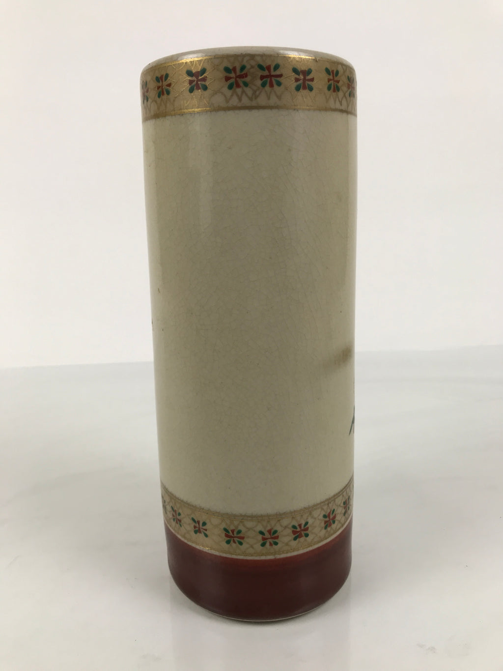 Japanese Kutani Ware Porcelain Flower Vase Ikebana Kabin Plum Ume Cylinder FK237