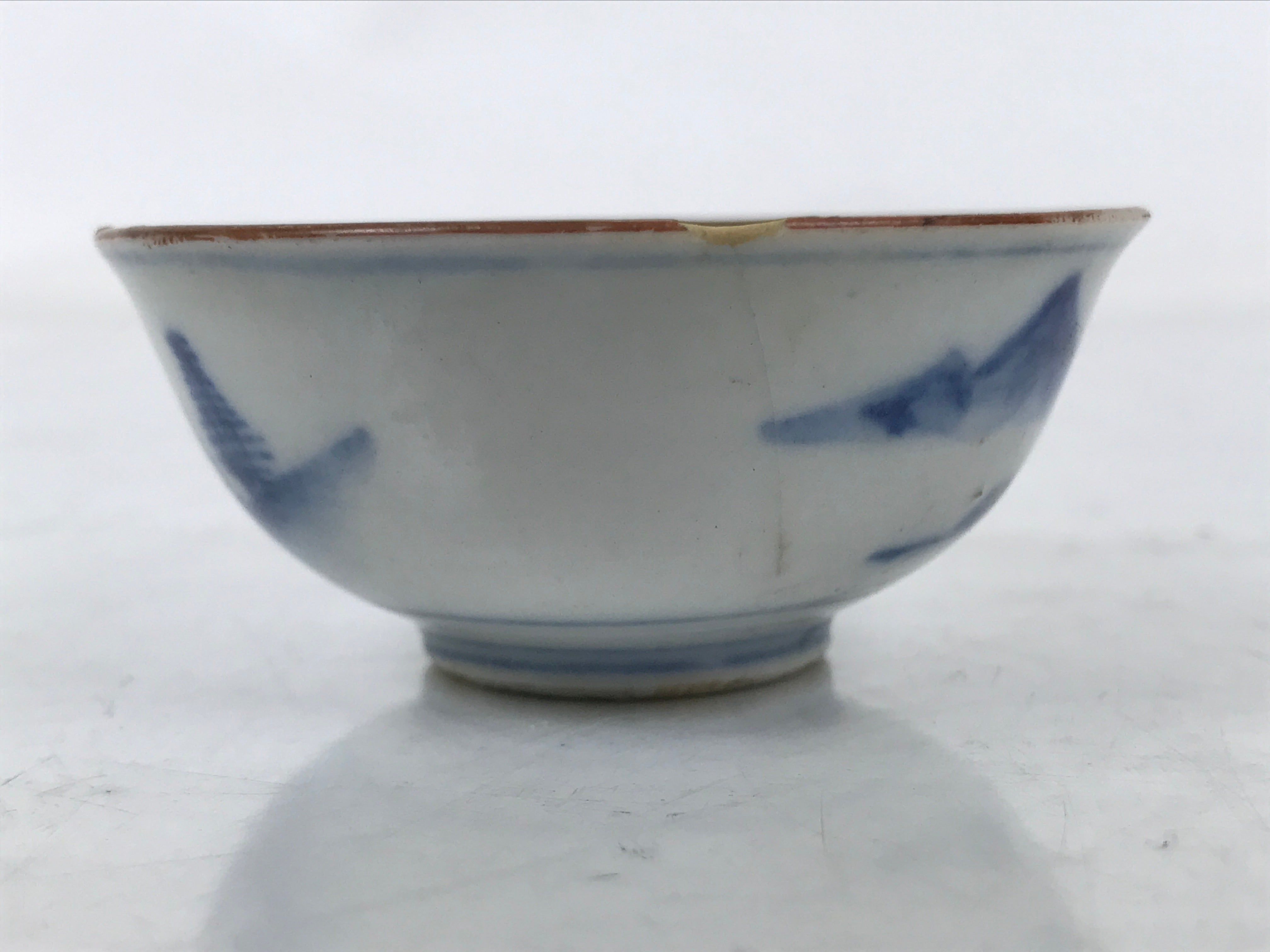 Japanese Kutani Ware Porcelain Sake Cup Vtg Ochoko Blue White Gold Kimono G278