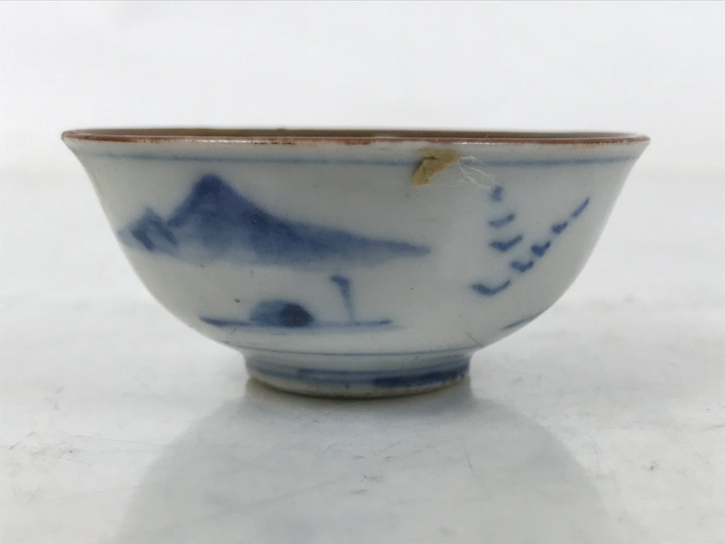 Japanese Kutani Ware Porcelain Sake Cup Vtg Ochoko Blue White Gold Kimono G278