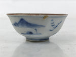 Japanese Kutani Ware Porcelain Sake Cup Vtg Ochoko Blue White Gold Kimono G278