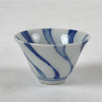 Japanese Kutani Ware Porcelain Sake Cup Vtg Rappa Ochoko Sometsuke Swirl G109