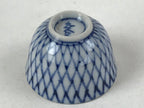 Japanese Kutani Ware Porcelain Sake Cup Vtg Tsubomi Ochoko Blue Grid Red G106