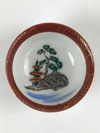 Japanese Kutani Ware Porcelain Sake Cup Vtg Tsubomi Ochoko Pagoda Pine Tree G231
