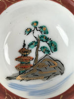 Japanese Kutani Ware Porcelain Sake Cup Vtg Tsubomi Ochoko Pagoda Pine Tree G237