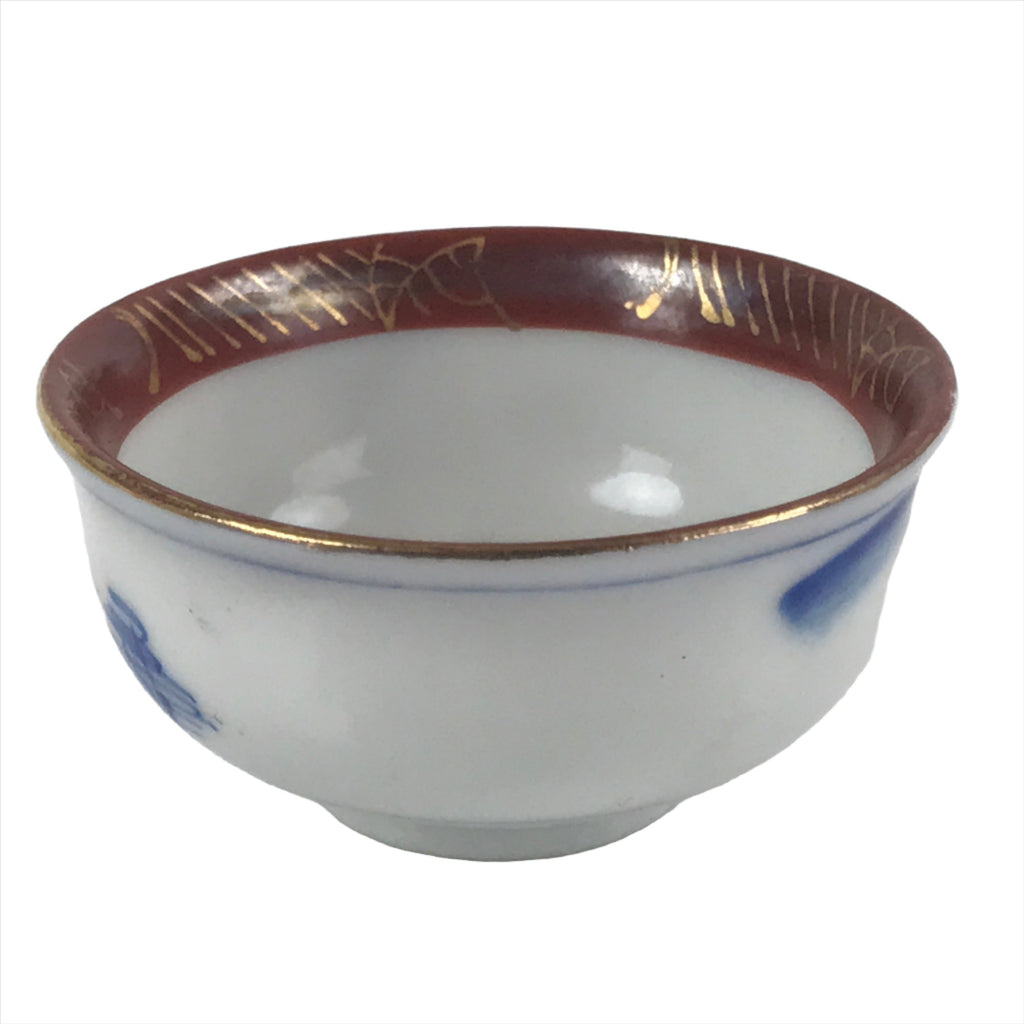 Japanese Kutani Ware Porcelain Sake Cup Vtg Tsubomi Ochoko Pagoda Pine Tree G238